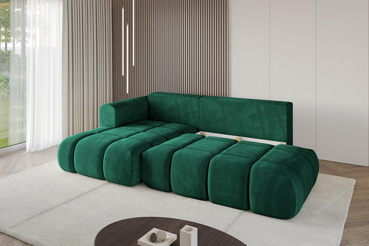 ECKSOFA Ottomane Links CLOUD-L-v1 289x180x40 Dunkelgrün Velours - Dunkelgrün, Holzwerkstoff/Kunststoff (180/289cm) - ALTDECOR