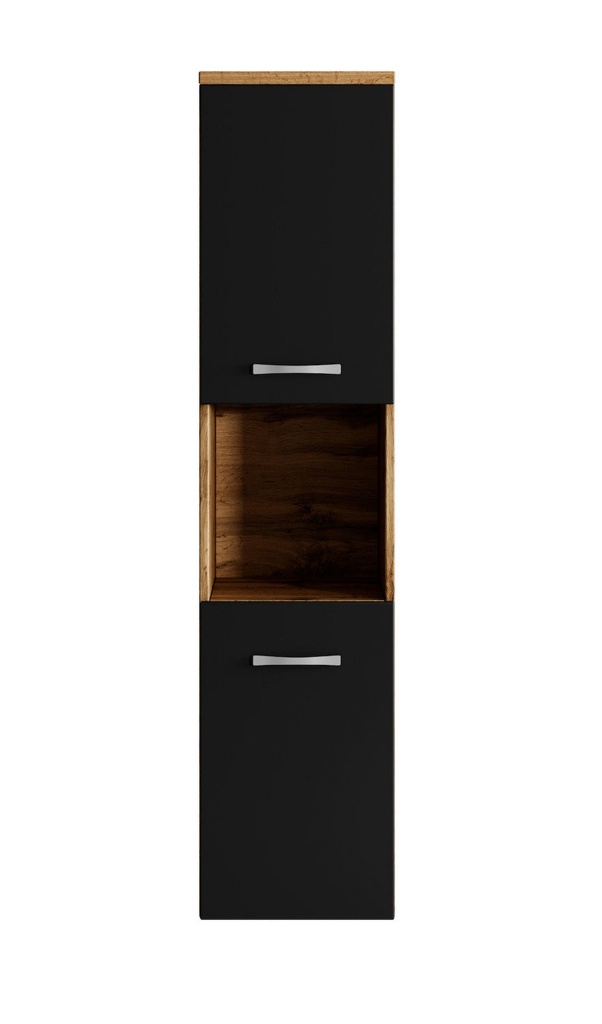 BADEZIMMERSCHRANK Montreal mit 2 Türen Eiche / Schwarz Matt - 30 x 30 x 130 cm - Eichefarben/Schwarz, Holz (30/131/30cm) - Badplaats