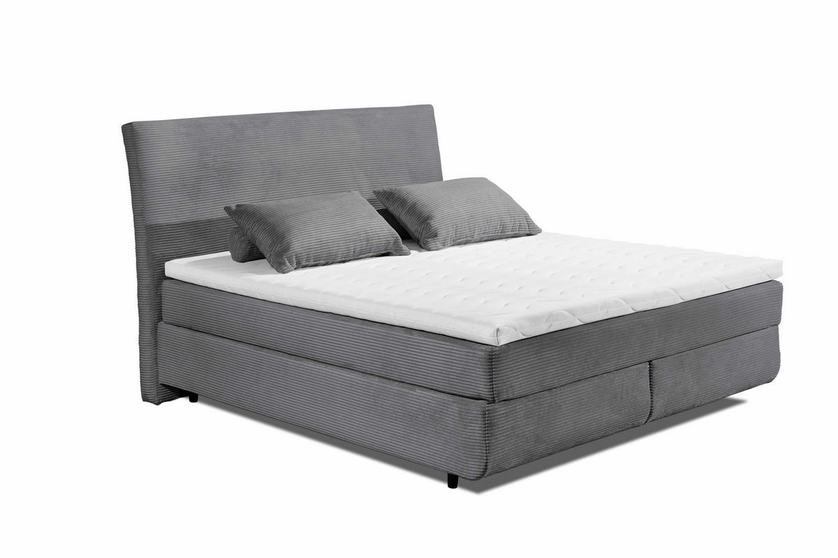 BOXSPRINGBETT 180x200, 7‑Zonen-Tonnentaschenfederkern & H30-Topper, Cordbezug - Beige/Creme, Kunststoff/Textil (180/200cm) - ed exciting design