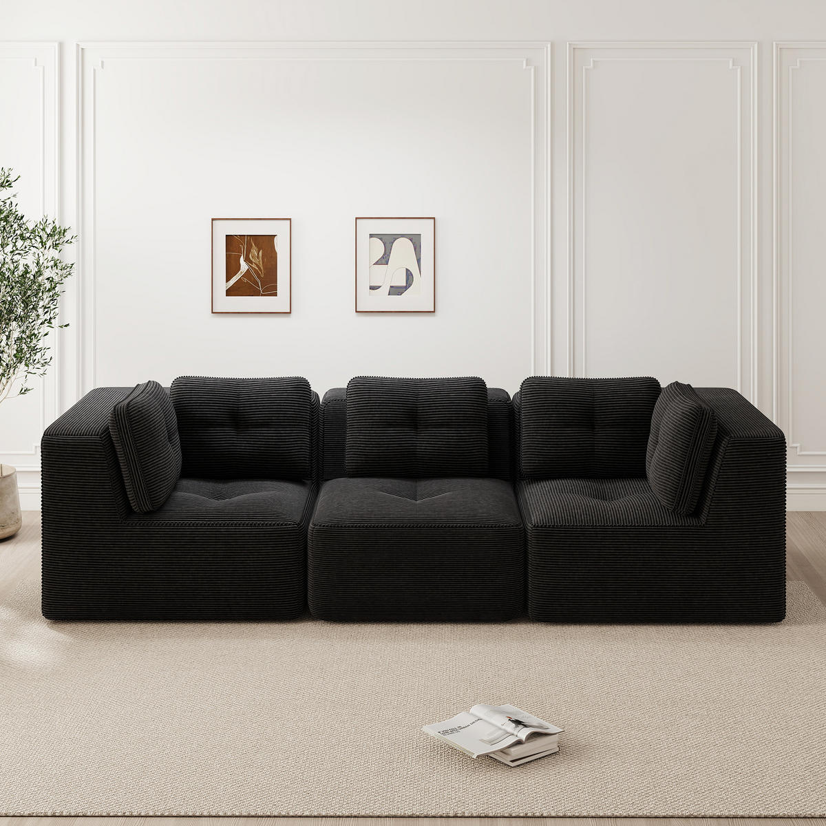 3-SITZER SOFA Cord Schwarz - Schwarz, Textil (297/69/104cm) - WISHDOR