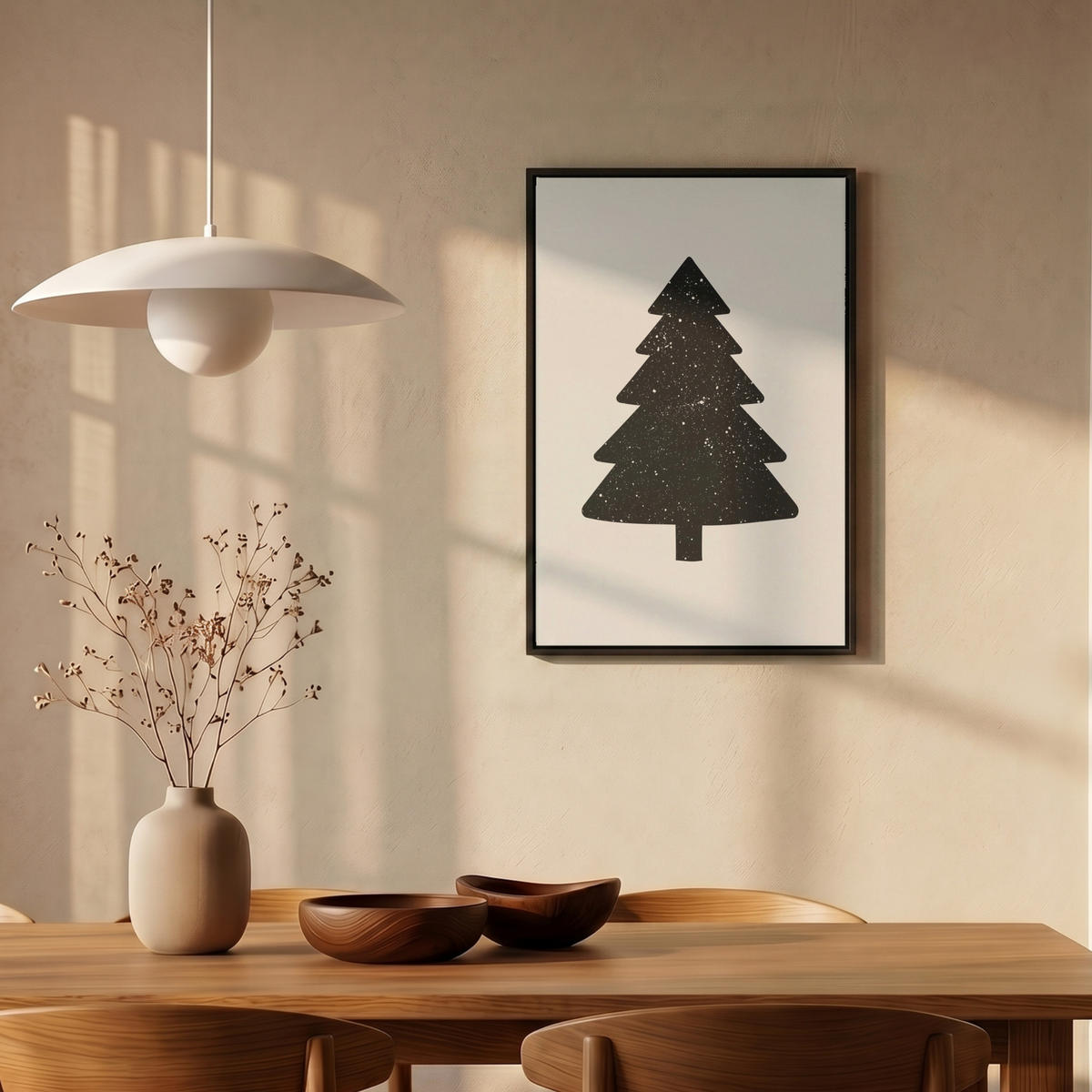 LEINWAND Bilder mit Rahmen - Weihnachtsbaum - Schwarz - Urlaub - Beige - 40x60 - Schwarz, Textil (40/60cm) - MuchoWow