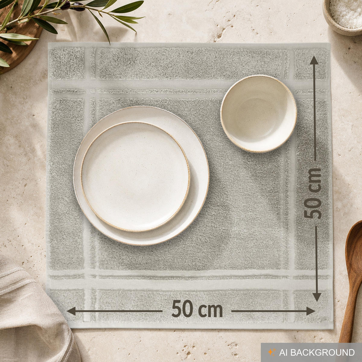 FROTTEE Küchenhandtücher 50x50 cm, 4er Set, Kiesel Grau - Sandfarben, Textil (50/50cm) - Lashuma