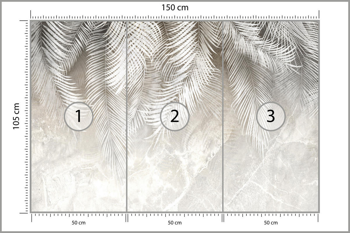 FOTOTAPETE für Schlafzimmer Vintage Palmenblätter auf Marmor Beige 150x105 - Weiß/Grau, Papier (150/105cm) - Muralo