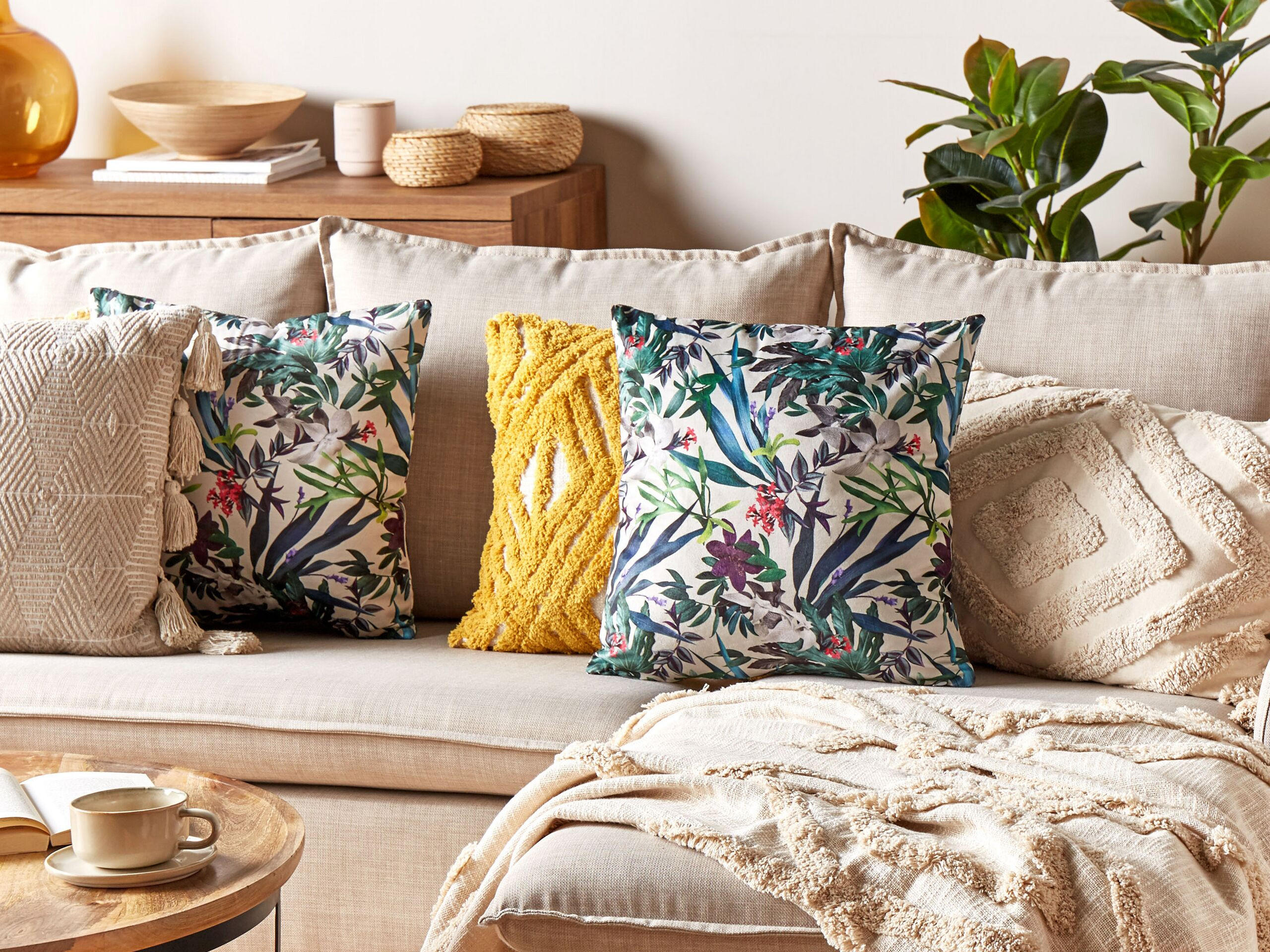 DEKOKISSEN 2er-Set Grün 45/45 cm Gasteria - Grün, Textil (45/45cm) - Beliani