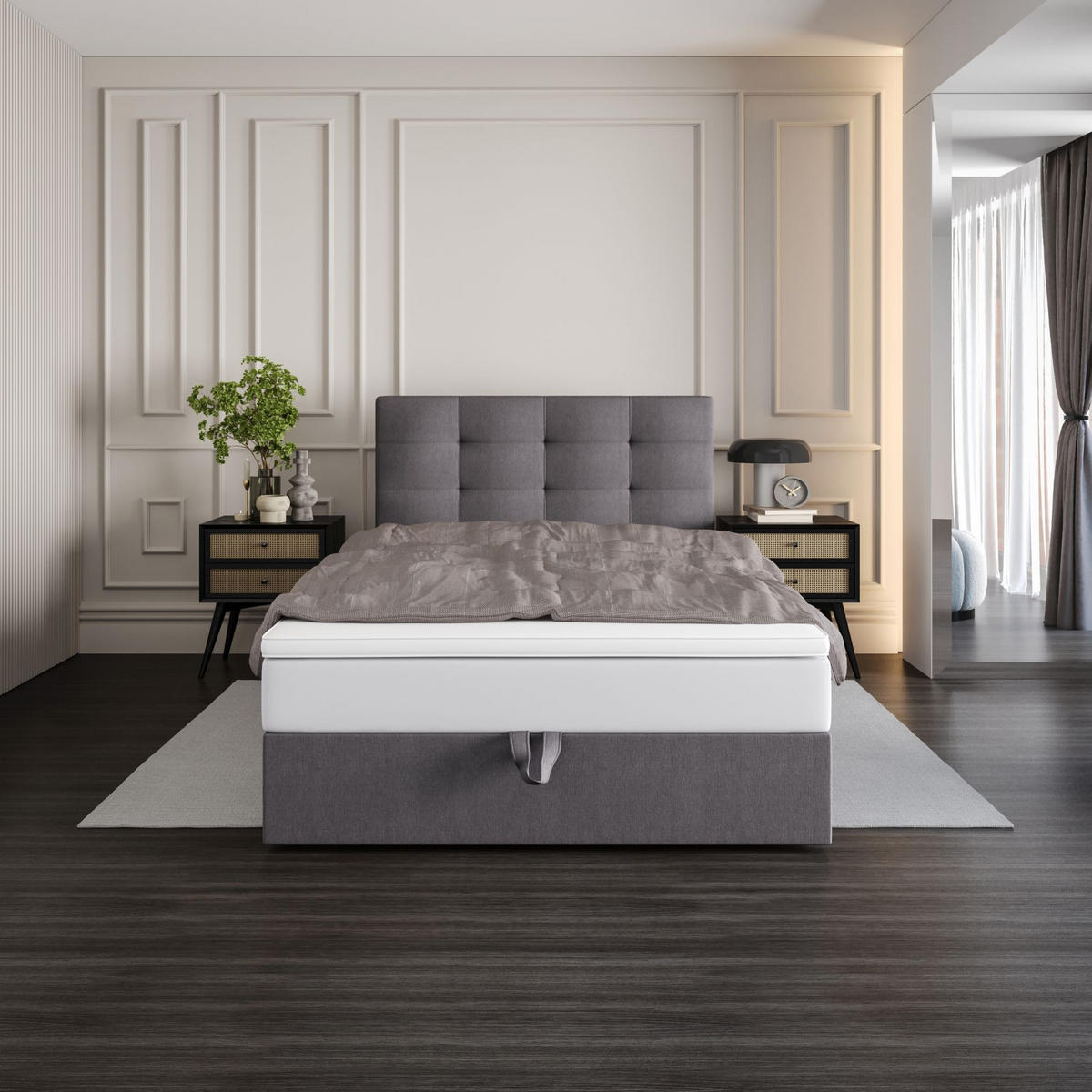 BOXBETT DUO 1 100x200 Cosmic 160, mit Matratze H3, Bonell und Topper, Hellgrau - Hellgrau, Holz/Kunststoff (100/200cm) - Bedante