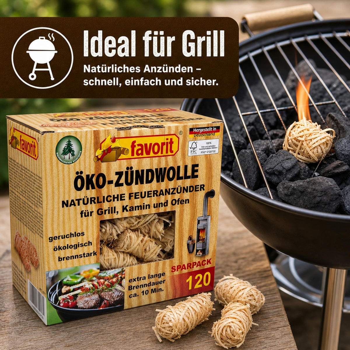 ÖKO-ZÜNDWOLLE - Naturfarben, Holz (12.5/21.5/23cm) - Westfalia