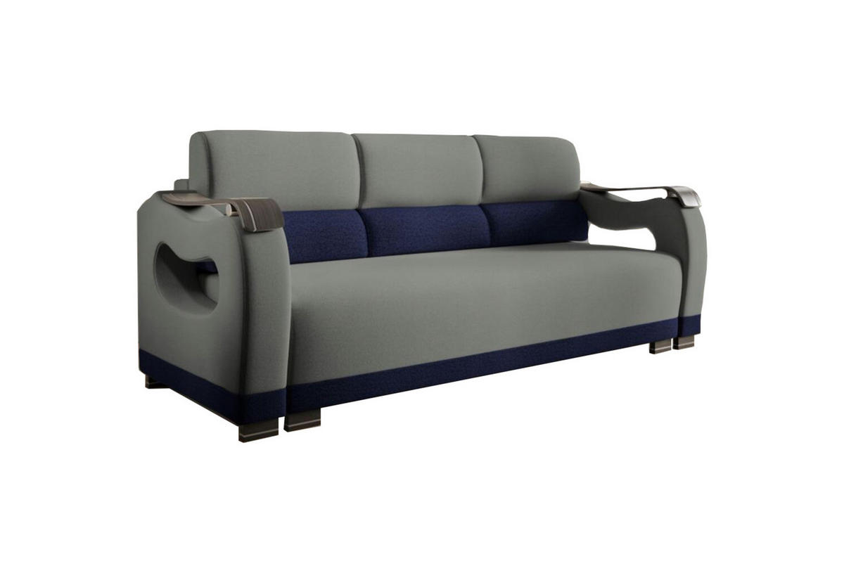 SCHLAFSOFA - Bettsofa Muscari II - Grau + Dunkelblau (Loca 13 + Loca 21) - Dunkelblau, Holz (227/90/92cm) - Möblo