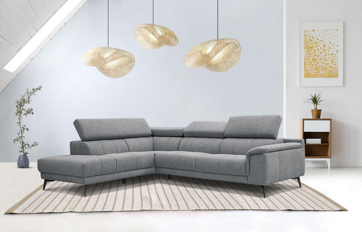 ECKSOFA FIERO 5-Sitzer, grau - Schwarz/Grau, Holzwerkstoff/Textil (158/269cm) - Courtois Laville