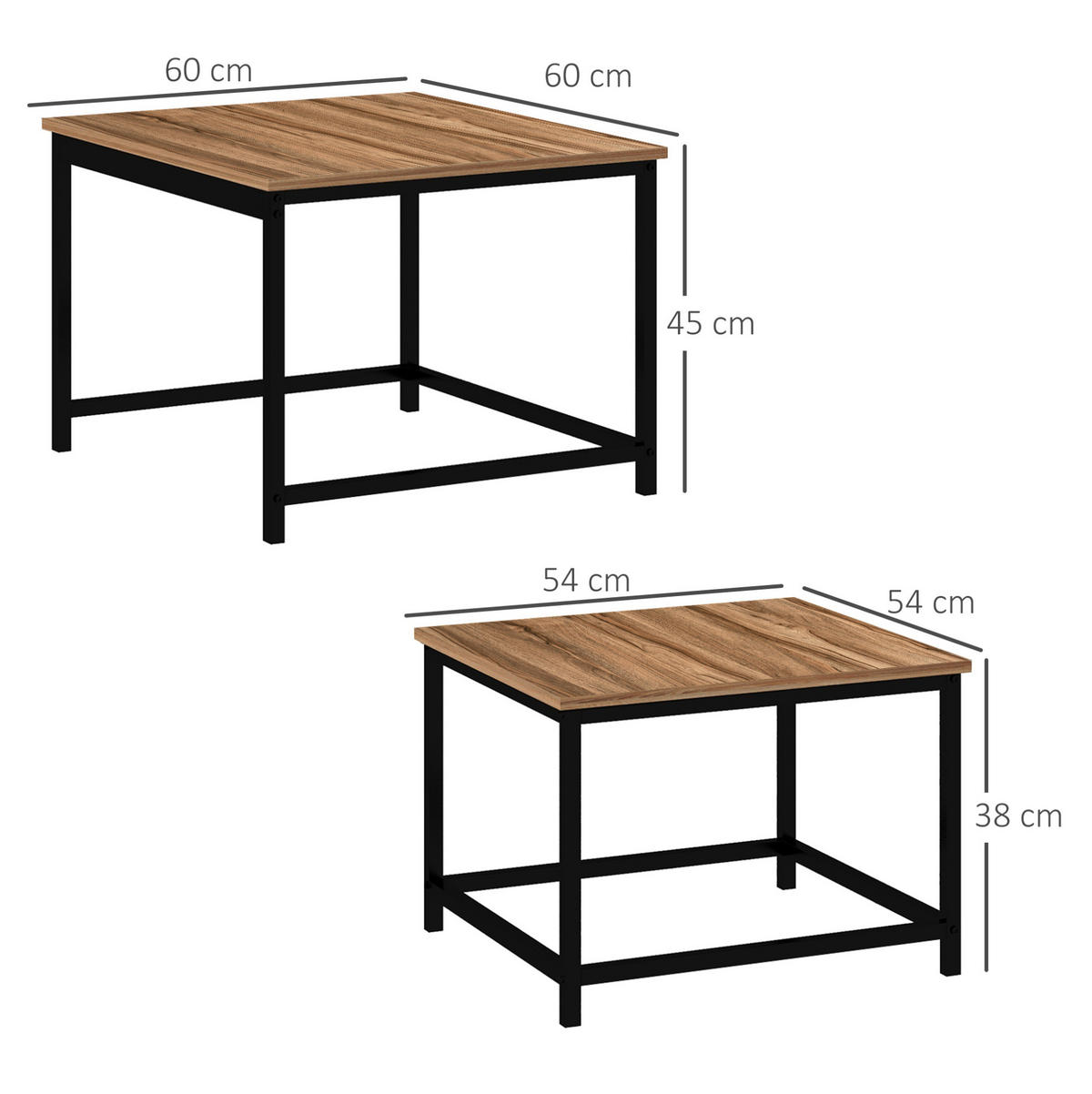 COUCHTISCH 60/60/45 cm und 54/54/38 cm mit Nesting-Funktion und verstellbaren Füßen, Naturholz/Schwarz - Naturfarben, Holzwerkstoff (60/60/45cm) - Redom