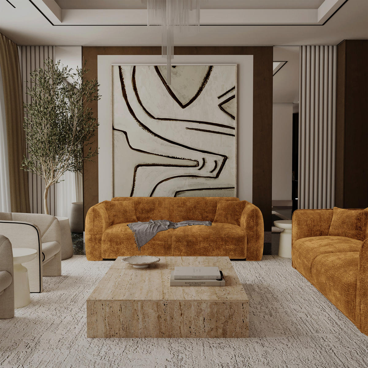 SOFA LUSH Gemusterter Samt Senf 205cm - Gelb/Dunkelgelb, Textil (205/72.5/90cm) - Premium Interiors
