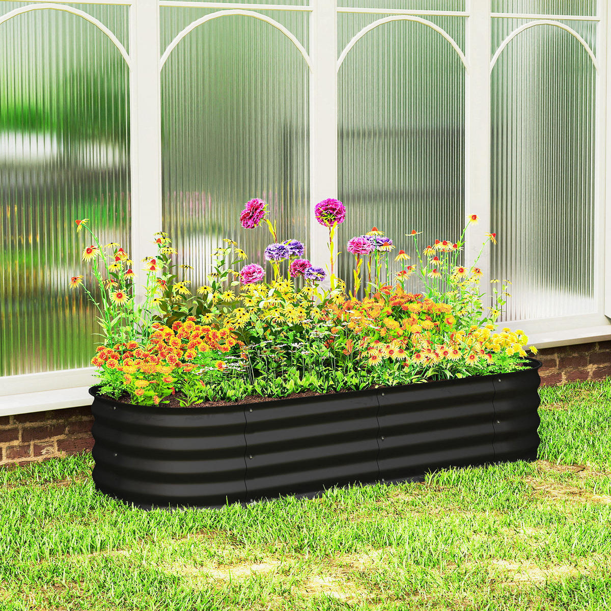 HOCHBEET DE-12147 modular 150/62/30 cm mit Gummikante Schwarz - Schwarz, Metall (150/30/62cm) - ComfortXL