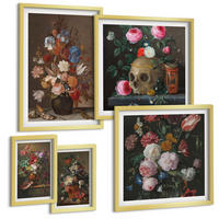 BILDER SET 5er Set - 50x50 cm & 20x30 cm & 40x60 cm Goldrahmen - Pfingstrosenporträt einer Frau für Zuhause - Goldfarben, Kunststoff (40/60cm) - TULUP