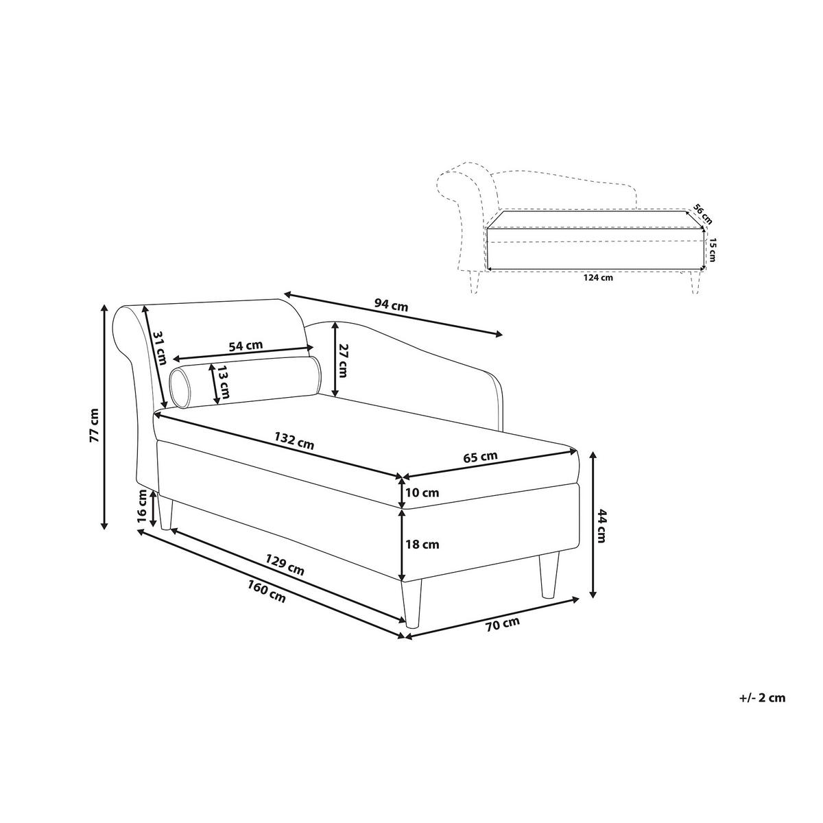 ČALOUNĚNÉ LEHÁTKO CHAISE LONGUE LEVOSTRANNÉ Sametová látka Béžové s úložným prostorem Luiro - černá/béžová, textil (160/77/70cm) - Beliani
