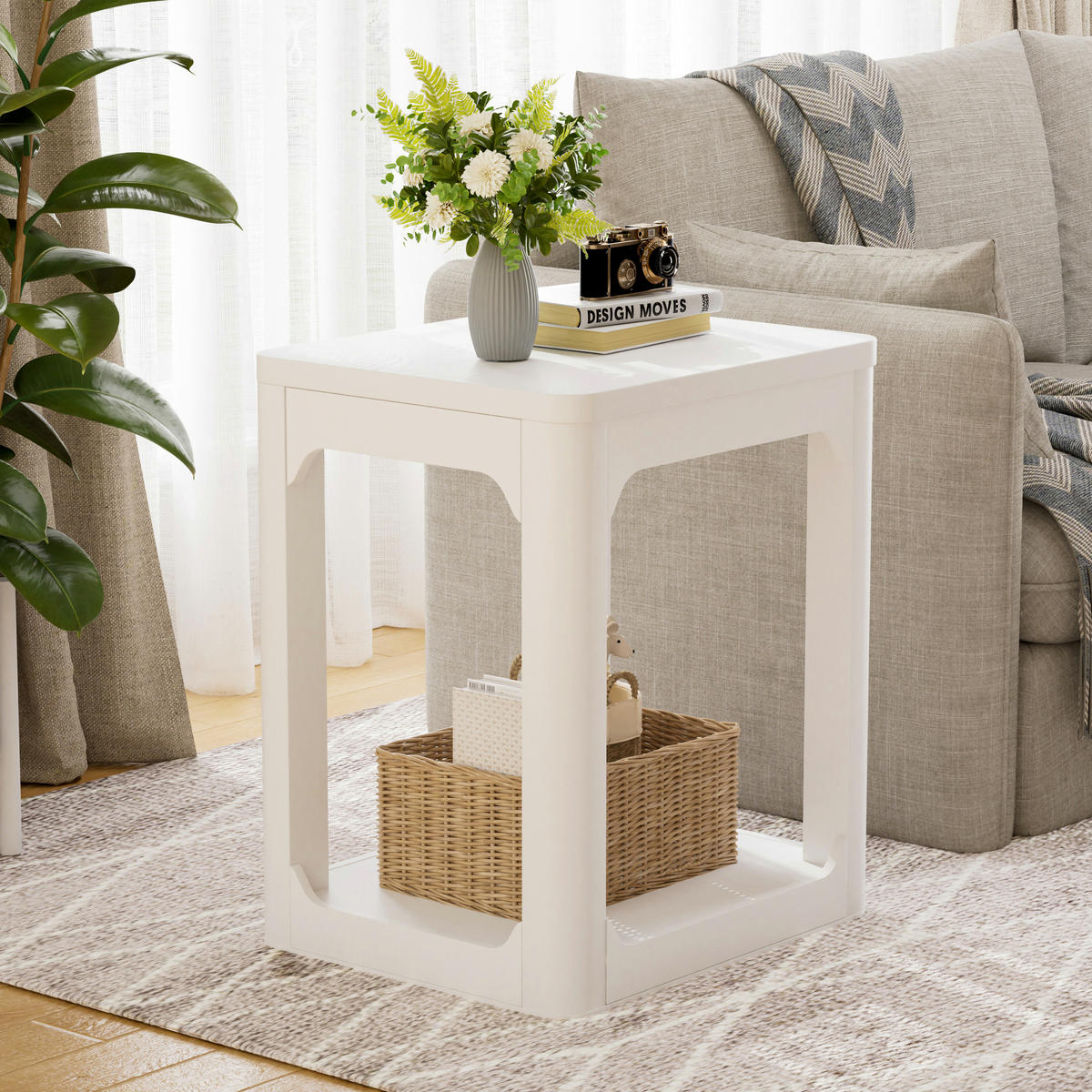 BEISTELLTISCH-SET DE-37279 2er-Set mit doppelstöckigem Stauraum Weiß - Weiß, Holzwerkstoff (50/40/60cm) - ComfortXL