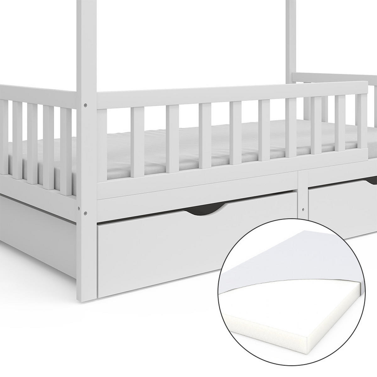 HAUSBETT Franka Weiß 80x160 cm mit 2 Schubladen und Matratze - Weiß, Holzwerkstoff (80/160cm) - VitaliSpa