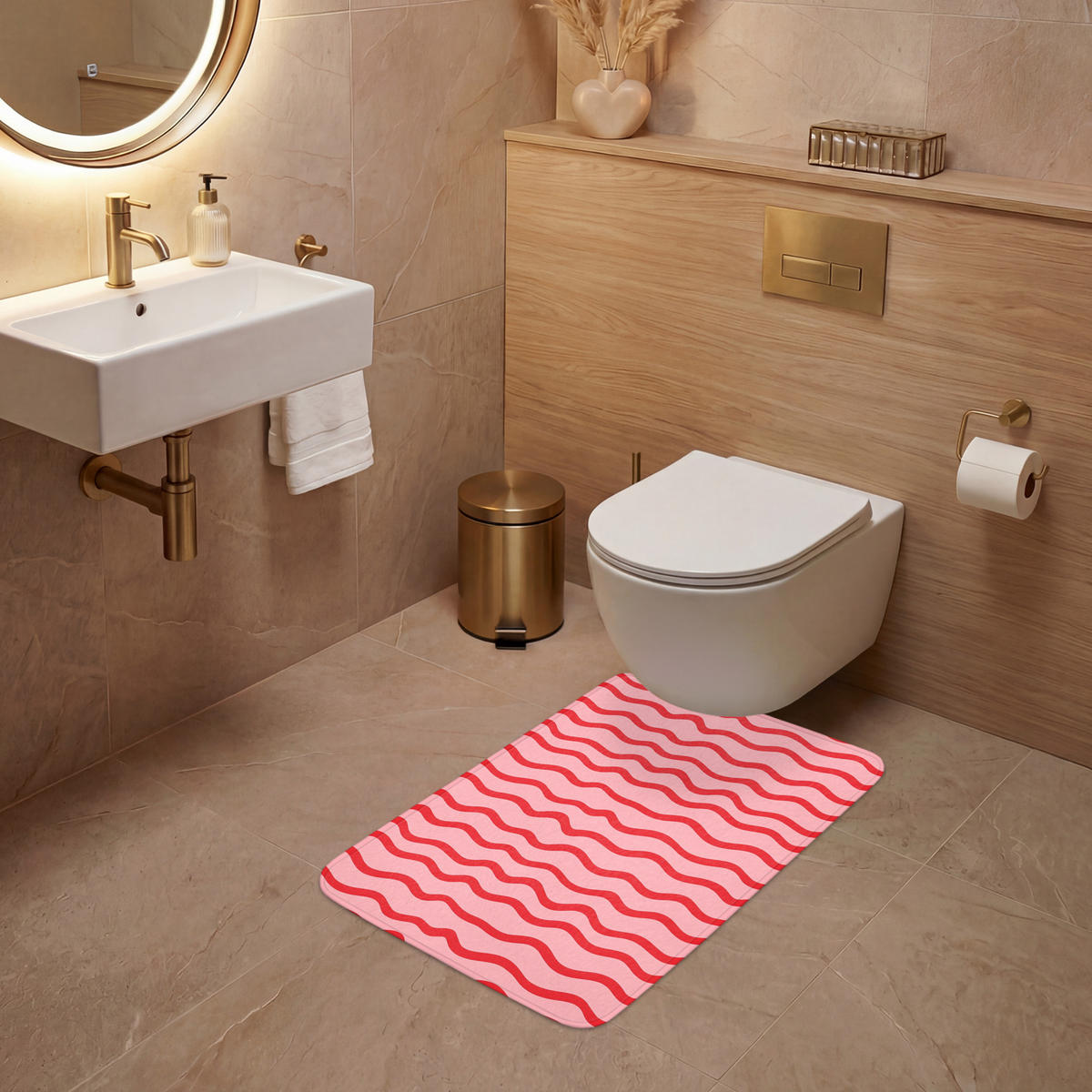 PREDLOŽKA PRED WC Hravé - vzor - červená 50x80 cm - ružová, textil/plast (50/1cm) - OnlyWow