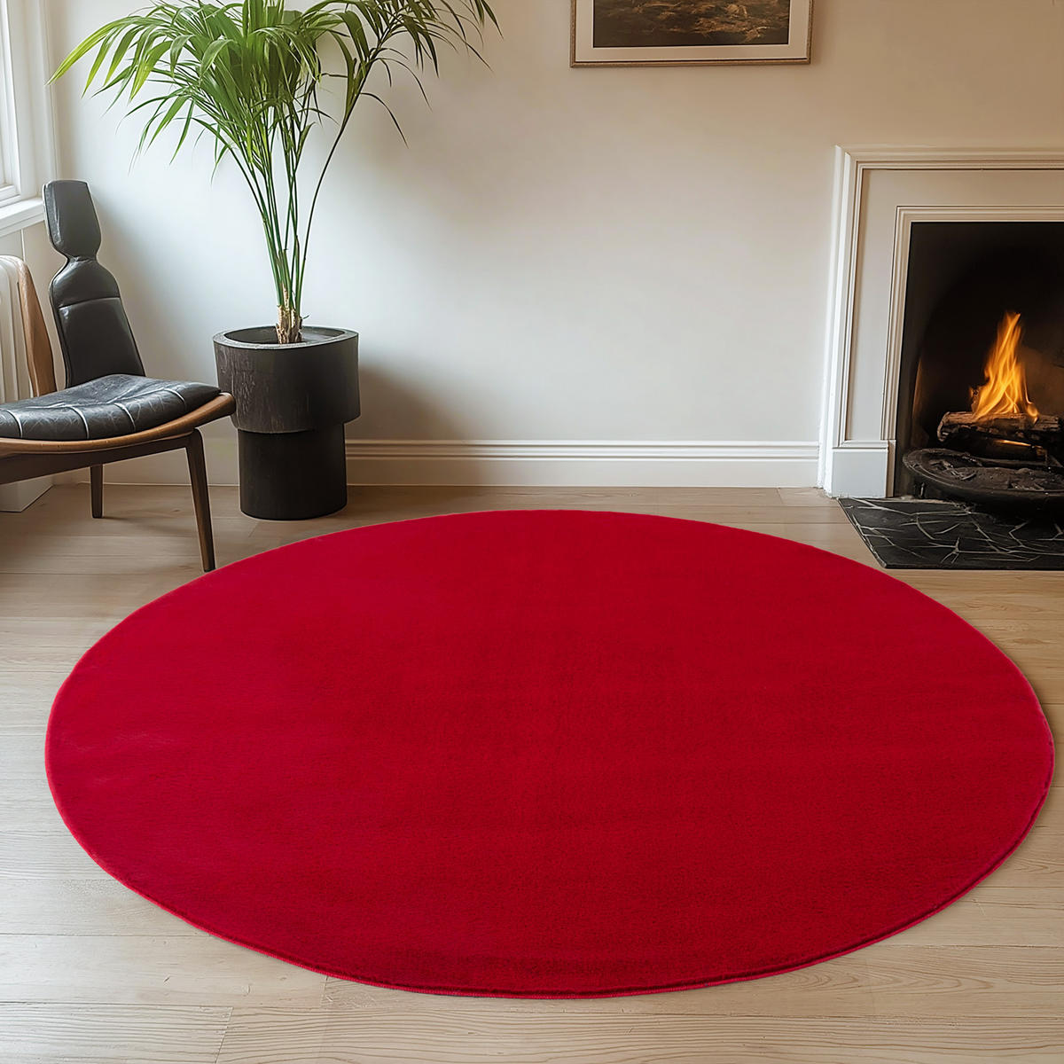 TEPPICH Kurzflor Unifarben Polyester Antirutsch Wohnzimmer Rot Rund 120x120 - Rot, Textil (120/120cm) - KADIMA DESIGN