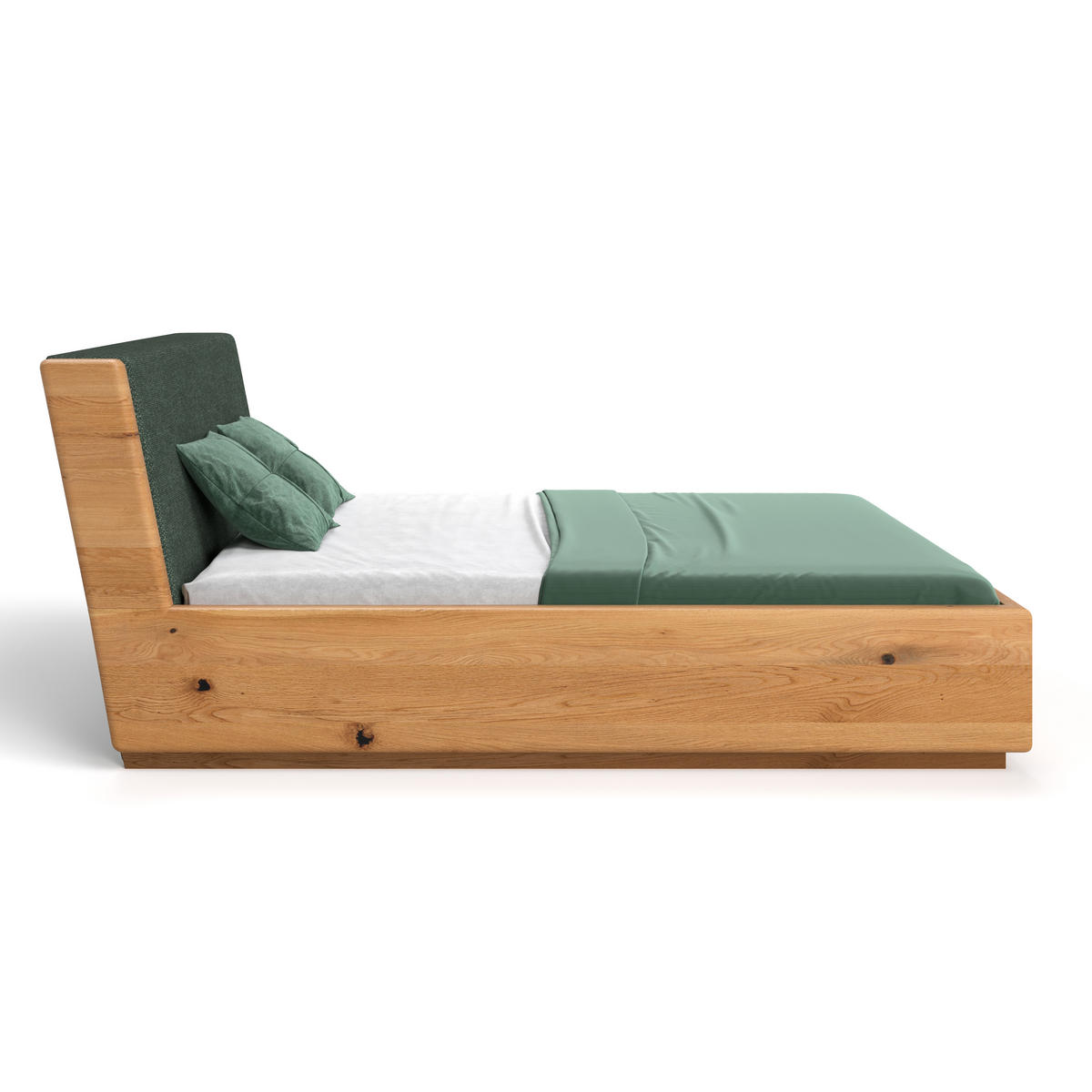 MASSIVHOLZBETT Aura Tilt aus Eiche mit Bettkasten 180x220 cm, Storm 39 (Grün) - Eichefarben/Braun, Holz (180/220cm) - Danzz