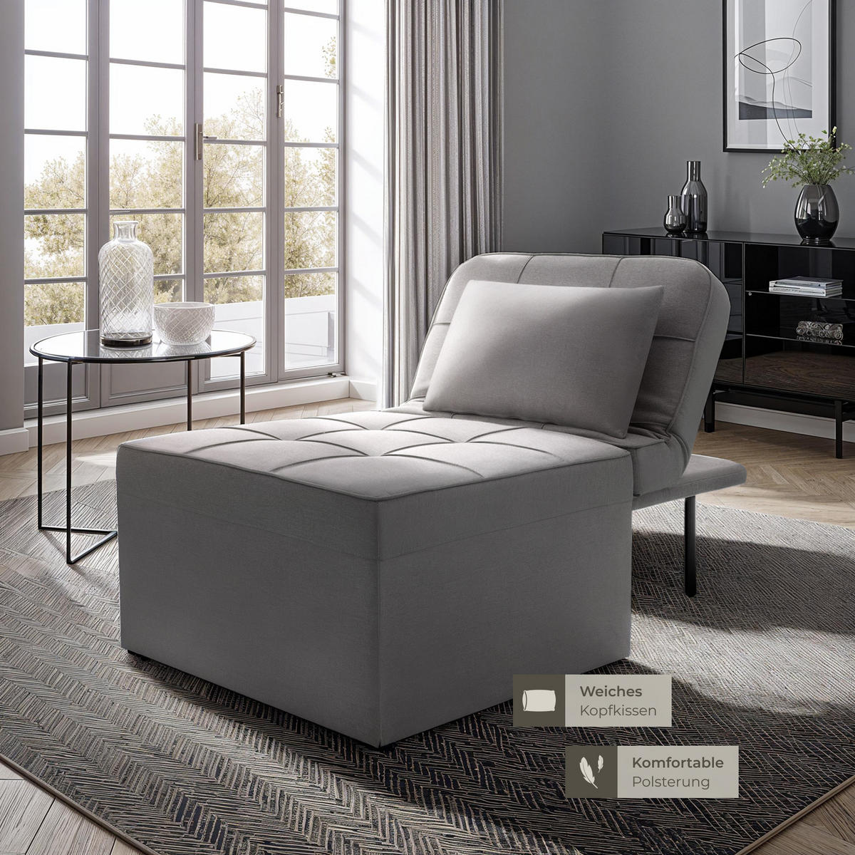 SCHLAFHOCKER Ponto,Belastbarkeit 150 kg ,grau - Grau, Textil (74/79/170cm) - tectake