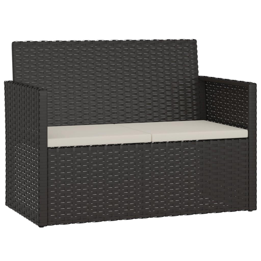 GARTENBANK mit Kissen Schwarz 105 cm Poly Rattan - Schwarz, Kunststoff (105/75/56cm) - furnicato