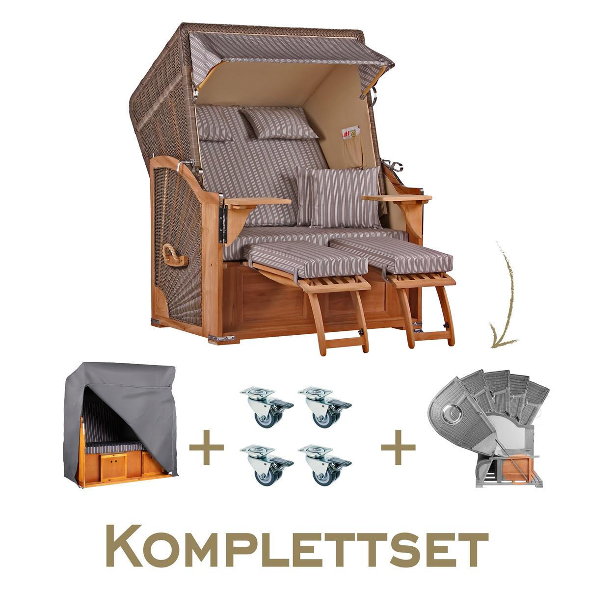 STRANDKORB Komplettset Seeblick Teak PE Grey Dessin 501 - Braun/Grau, Metall (125/170/80cm) - Mr. Deko