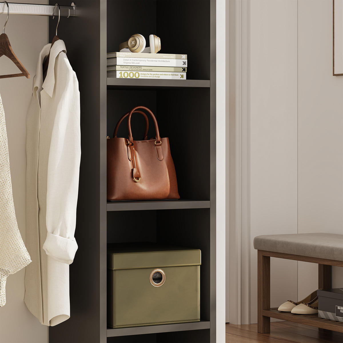 KLEIDERSCHRANK Nesbyen - Anthrazit, Holzwerkstoff/Kunststoff (90/126/30cm) - [en.casa]