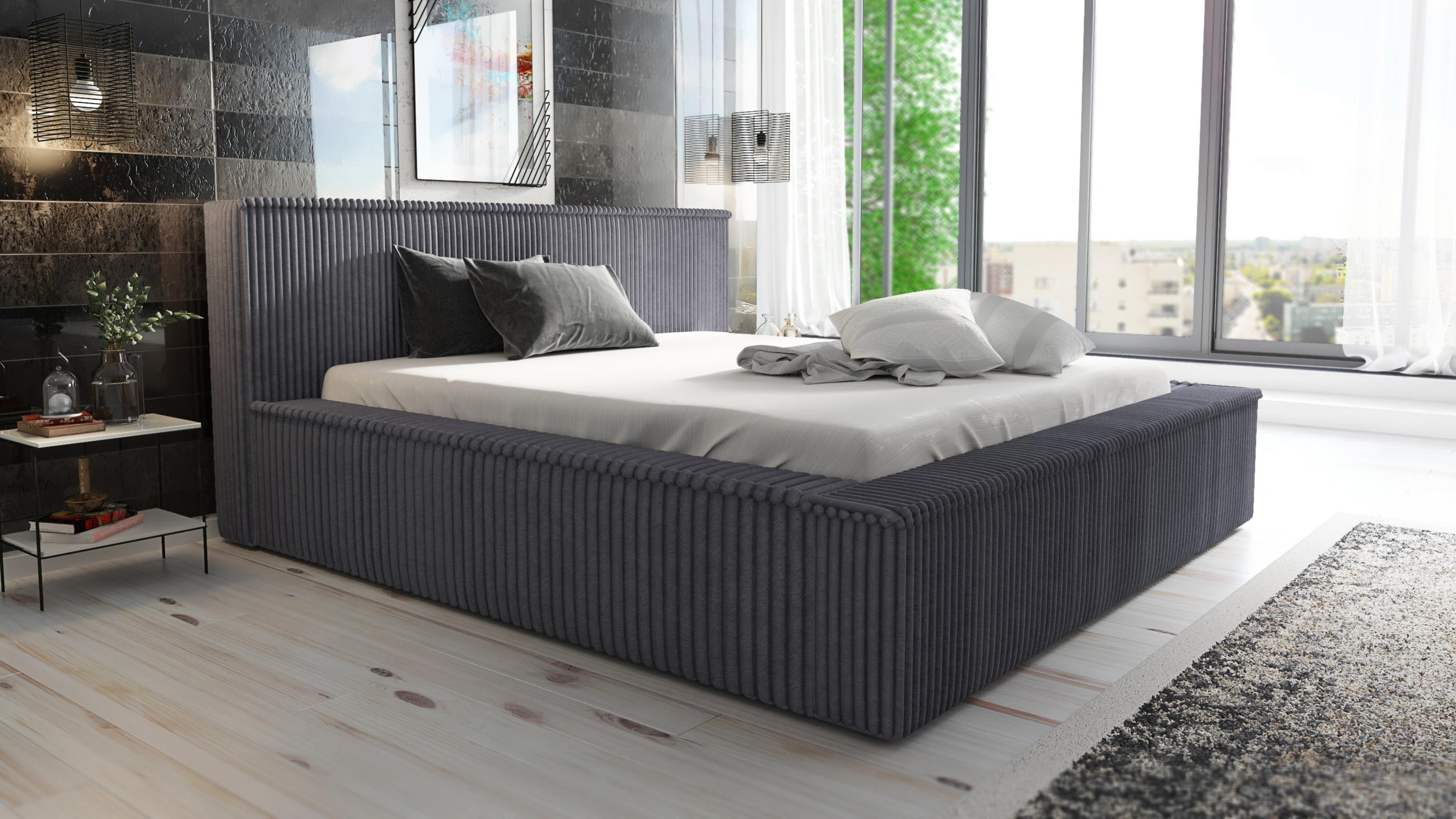 POLSTERBETT RIO 90x200 Dunkelgrau - Dunkelgrau, Textil (90/200cm) - A&J MöbelLand