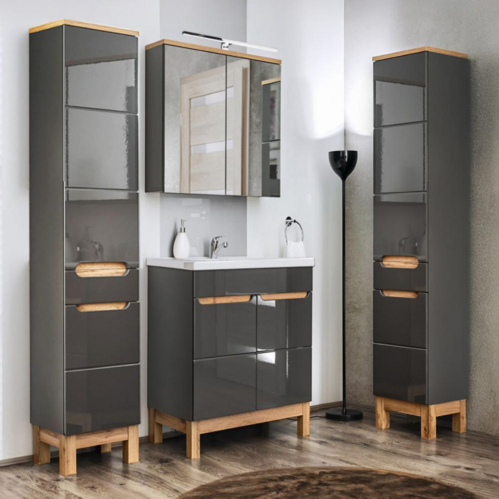 BADMÖBEL-SET 4-TLG. Solna-56 - Grau, Holzwerkstoff (160/200/46cm) - Lomado