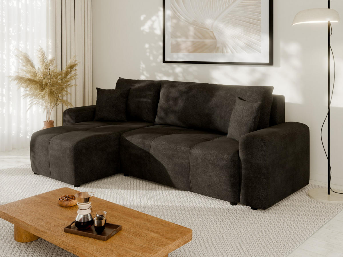 ECKSOFA Nolani mit Schlaffunktion & Bettkasten – Modern & Bequem - Graphitfarben, Kunststoff (248/145cm) - Panda Möbel