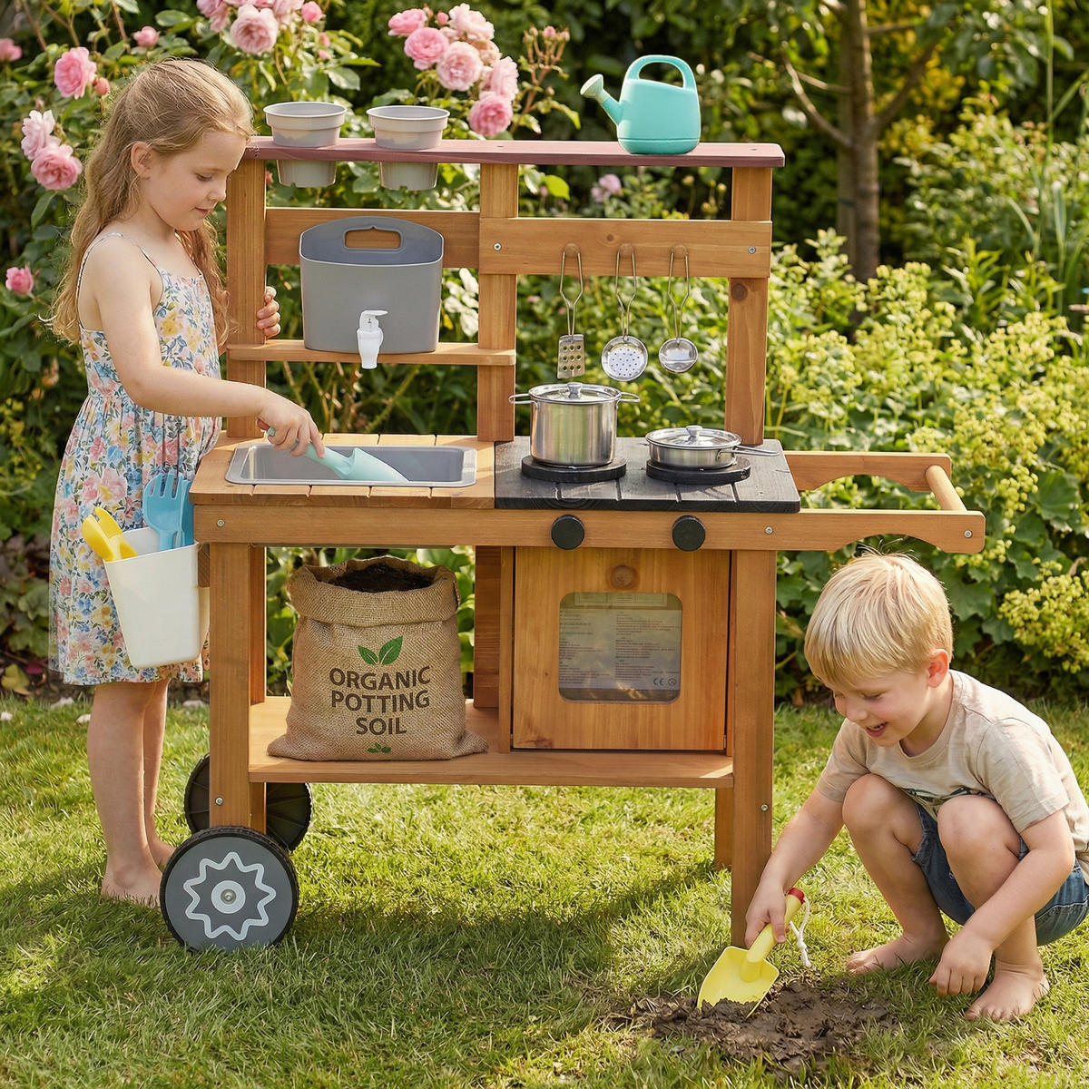 OUTDOOR-KINDER-MATSCHKÜCHE Tannenholz Braun - Braun, Holz (33/80cm) - AIYAPLAY