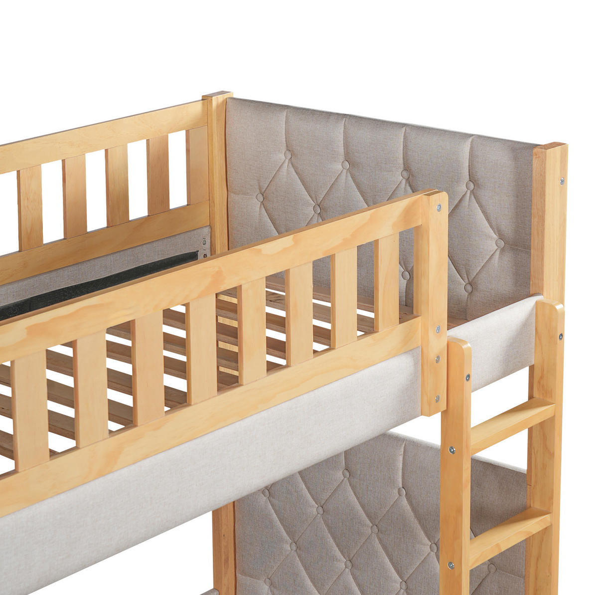 ETAGENBETT 90/200 cm grau/natur aus Kautschukholz und MDF mit gerader Treppe - Grau, Holz (90/200cm) - OKWISH