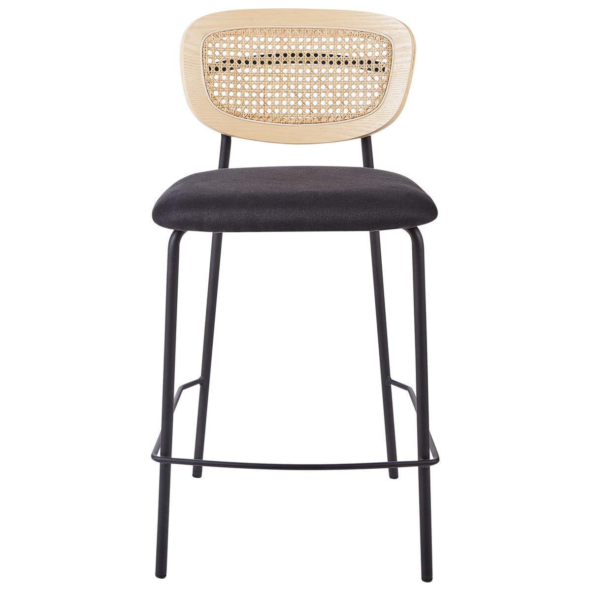 BARSTUHL 2er-Set Rattan Schwarz Mayetta - Naturfarben, Textil (45/90/43cm) - Beliani