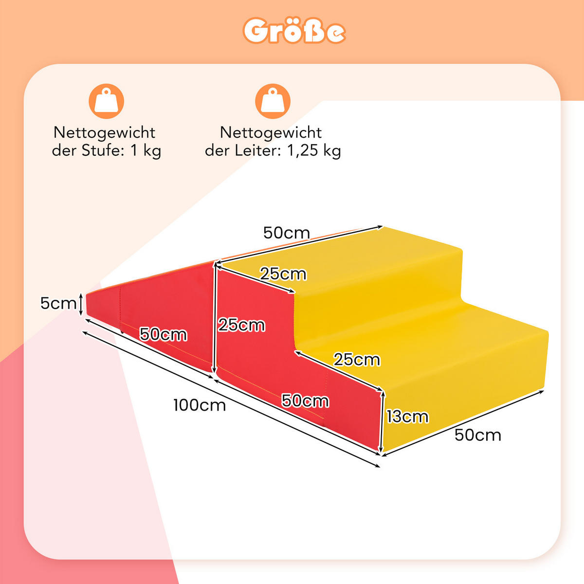SOFTBAUSTEINE Orange (2er-Set) - Orange, Kunststoff (50/25/100cm) - COSTWAY