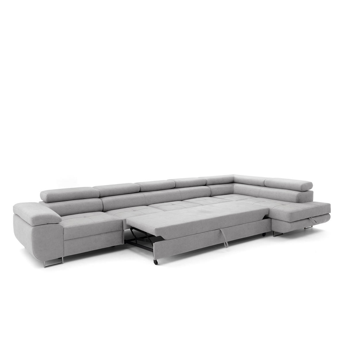 ECKSOFA WILD XXL Rechts mit Schlaffunktion 125x240 Velours Hellgrau - Silberfarben/Hellgrau, Holz/Textil (200/400cm) - Muffo
