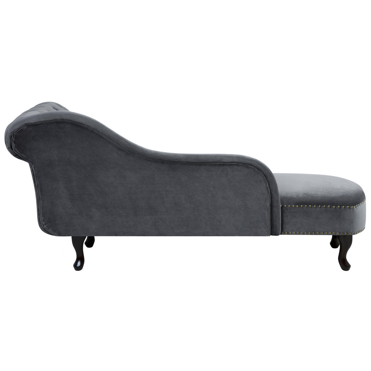 CHAISELONGUE Samtstoff grau rechtsseitig Nimes - Dunkelbraun/Grau, Textil (170/79/61cm) - Beliani