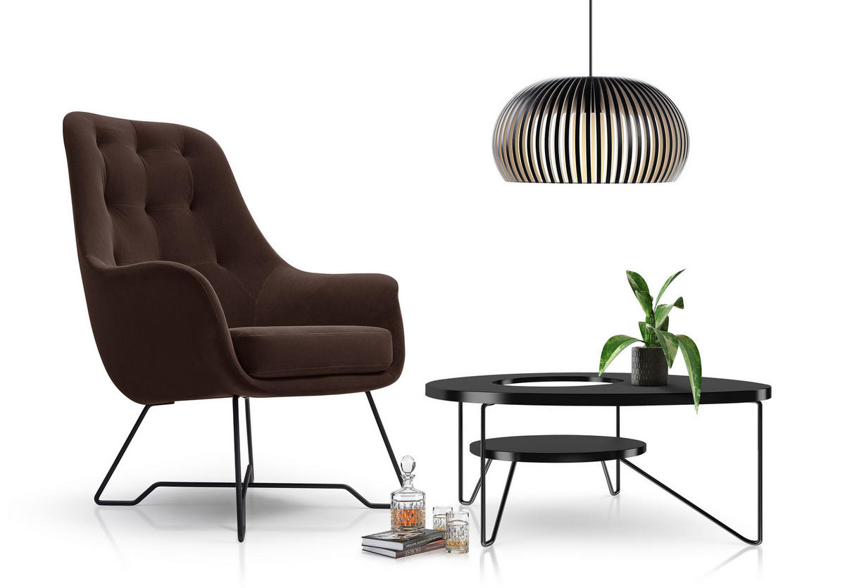 SESSEL SEDUTA, Modern Polstersessel Loungesessel, Velours-Stoff Braun - Braun, Holz/Metall (72.5/101.5/83cm) - MASSENO