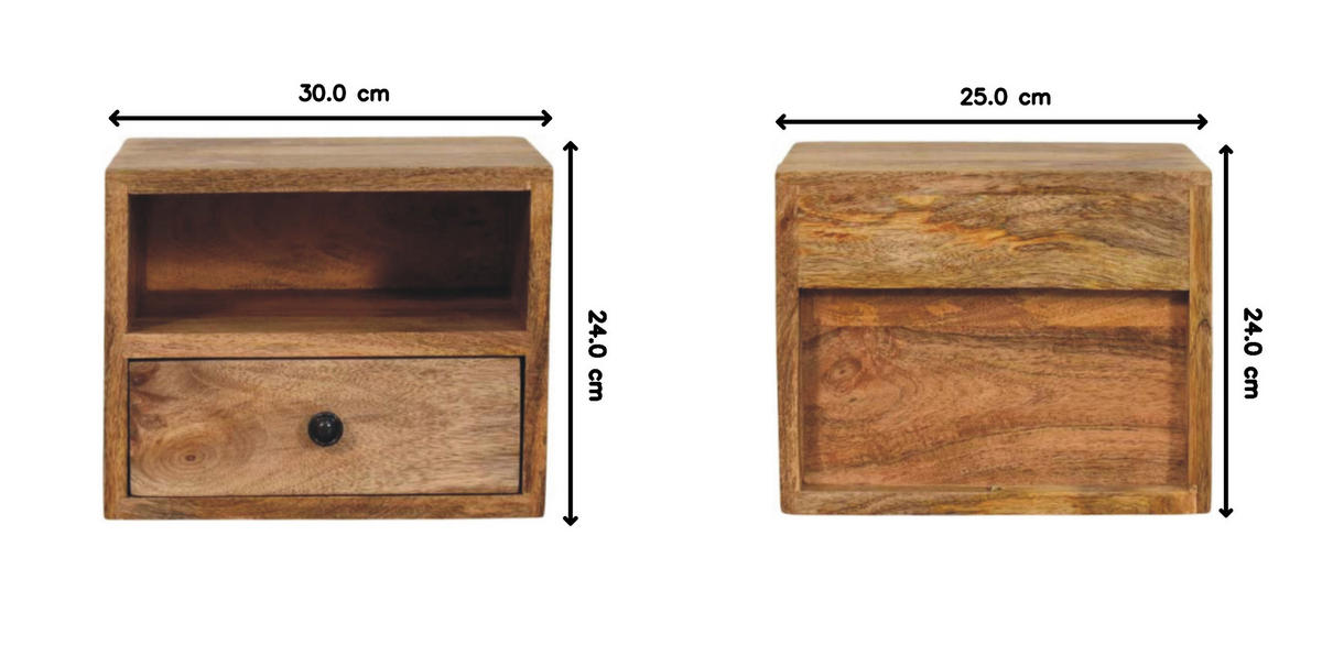 NACHTTISCH Massivholz Solis Oak-ish Wandmontiert, 1 Schublade und Offenes Fach, Hellbraun - Hellbraun/Messingfarben, Holz/Metall (30/24/25cm) - Artisan Furniture