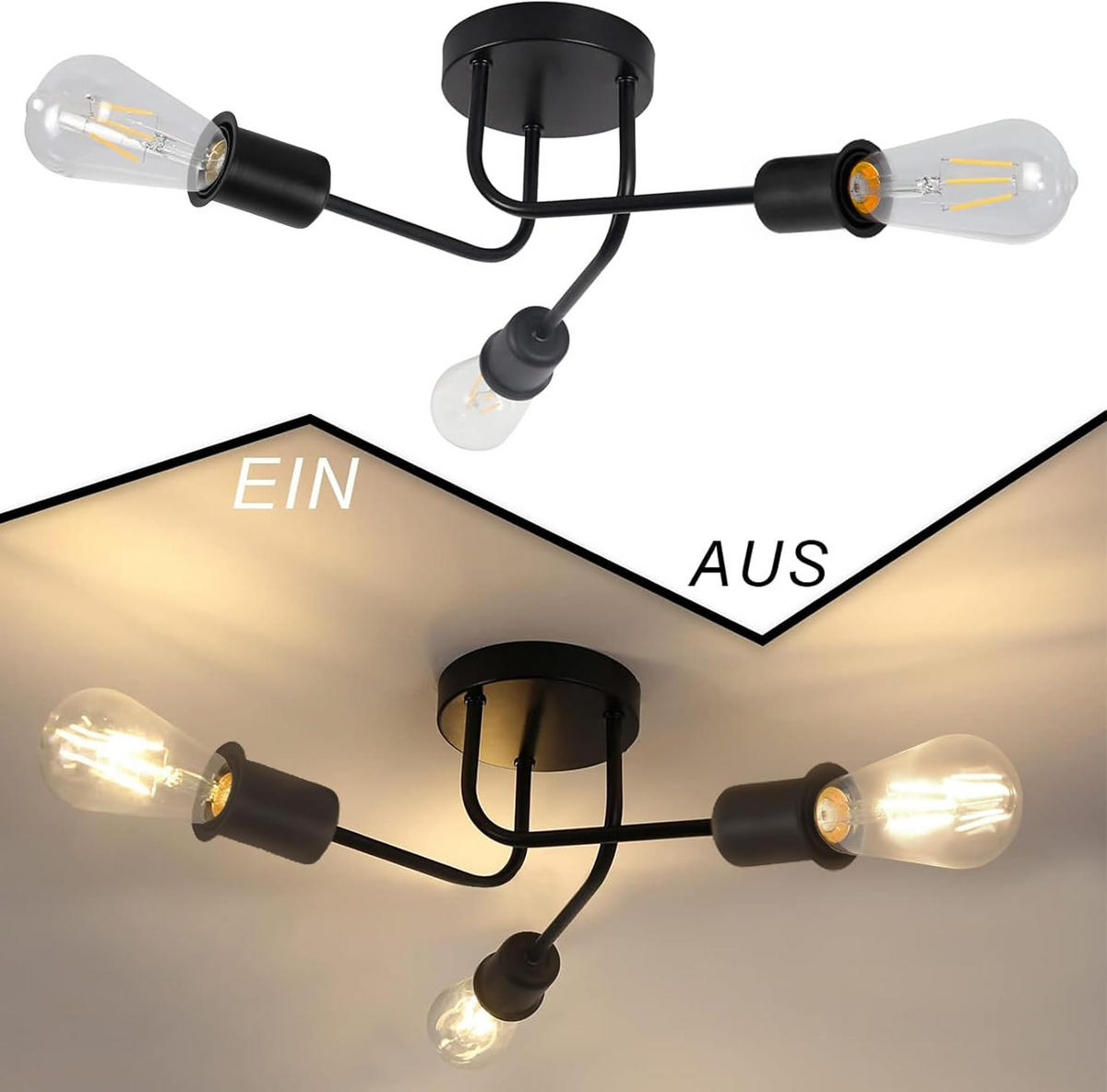 DECKENSTRAHLER Strahlina 33.5/14.5/33.5 cm - Schwarz, Metall (33.5/33.5/14.5cm) - ZMH