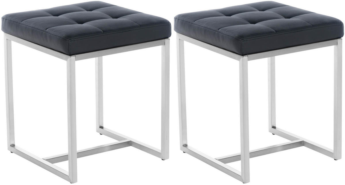 SITZWÜRFEL 2er Set Lederlook schwarz - Edelstahlfarben/Schwarz, Textil/Metall (40/48/40cm) - CLP