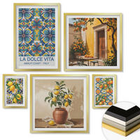 WANDBILDER 5er Set - 50x50 cm & 20x30 cm & 40x60 cm Goldrahmen - Zitronen, Blumen, Orangen, Italien - Goldfarben, Kunststoff (40/60cm) - ArtPrintCave