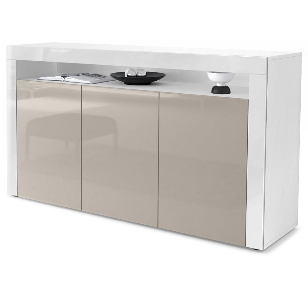 SIDEBOARD Valencia Sandgrau Hochglanz / Weiß Hochglanz - Sandfarben, Holzwerkstoff (155/92/40cm) - Vladon