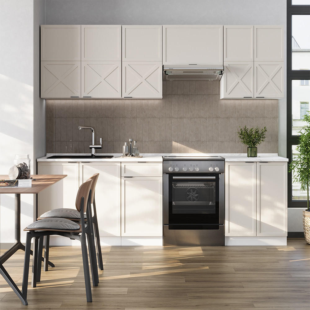 KÜCHENZEILE Fame-Line GrauBeige/Weiß 240 cm ohne AP - Weiß/Grau, Holzwerkstoff (240/81.6/46cm) - Vicco