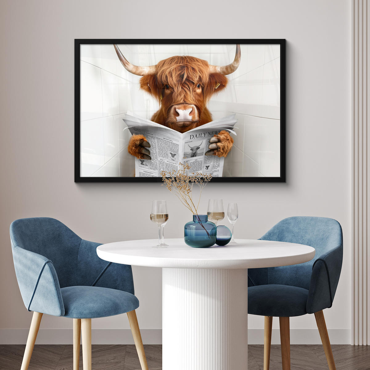 ZARÁMOVANÝ PLAGÁT Škótsky horal - Zviera - Noviny - Toaleta 90x60 cm - farba gaštana, papier (90/60cm) - MuchoWow