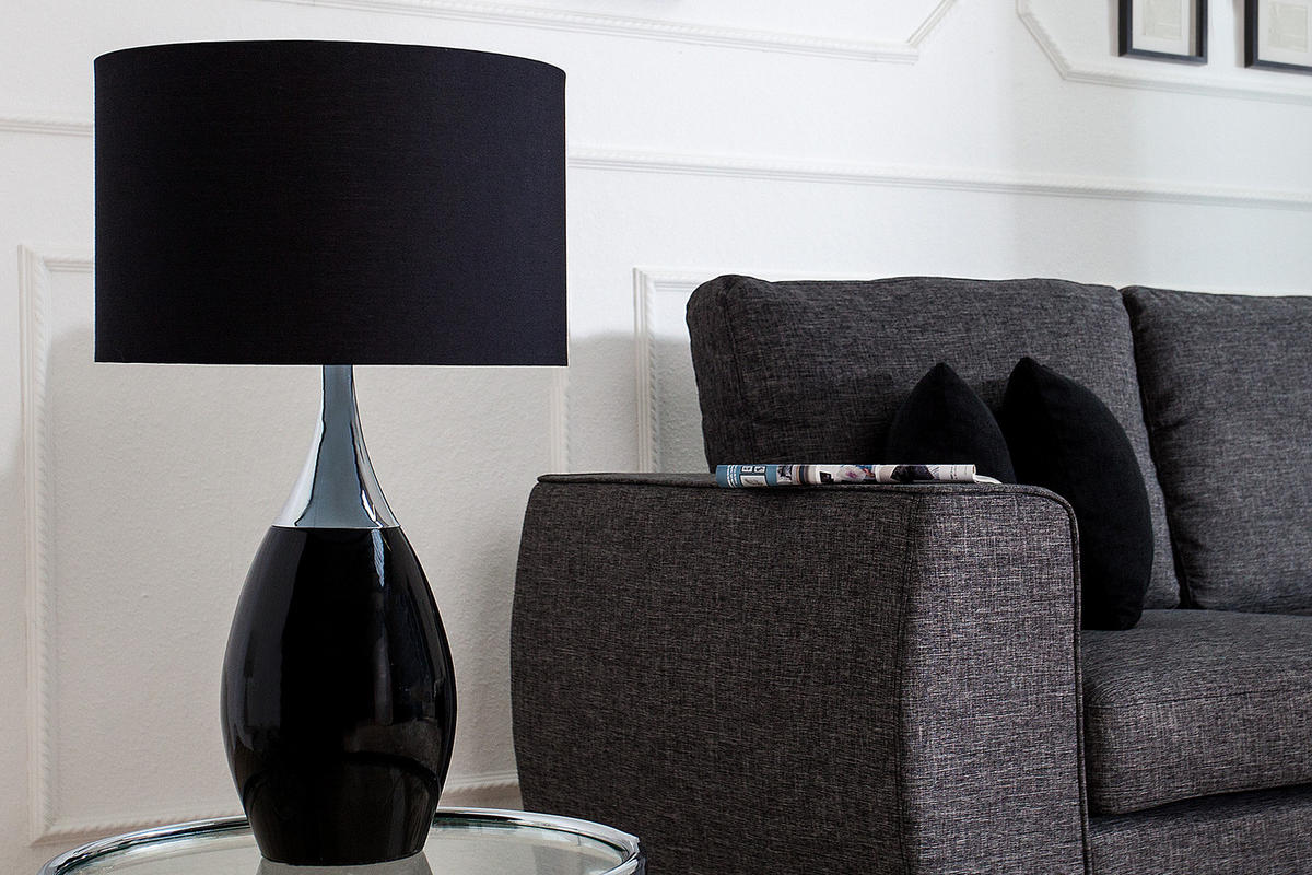 TISCHLEUCHTE CARLA Stoff Schwarz 60 cm - Schwarz, Textil/Metall (32/32/60cm) - riess-ambiente