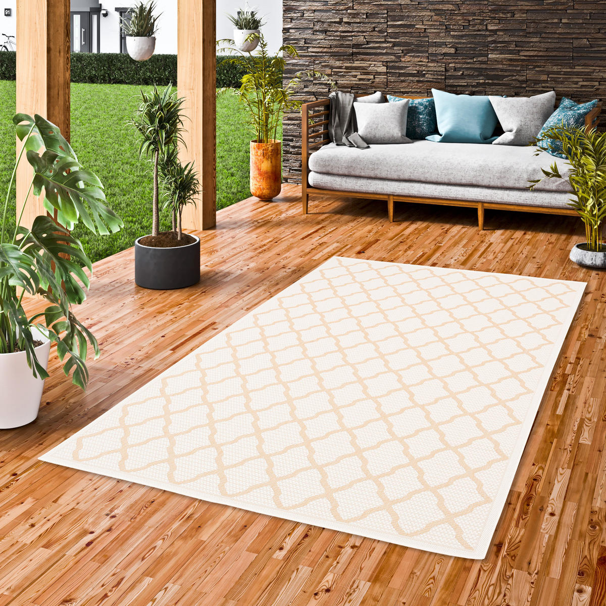 IN & OUTDOOR TEPPICH FLACHGEWEBE VALENCIA MODERN - Creme, Textil (80/150cm) - Pergamon