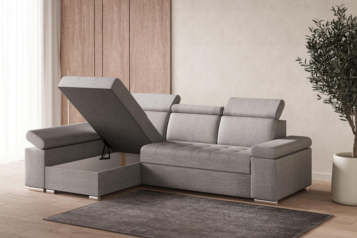 ECKSOFA mit Schlaffunktion Luka L Twist 19 - Hellgrau - Links - Silberfarben/Hellgrau, Holzwerkstoff (260/168cm) - Möblo