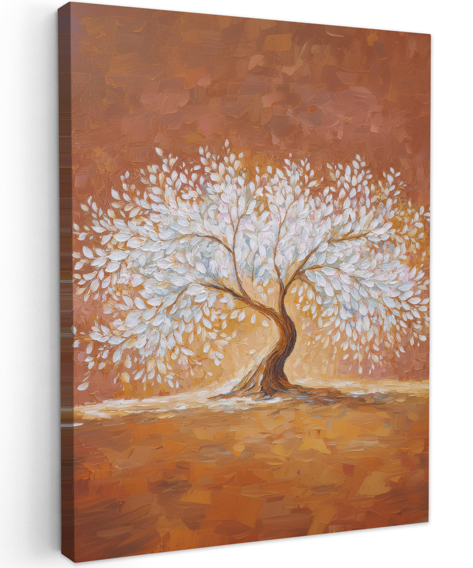 LEINWANDBILD Abstrakt - Baum - Weiß - Blätter Wandbild Wohnzimmer 60x80 cm - Braun, Textil (60/80cm) - MuchoWow