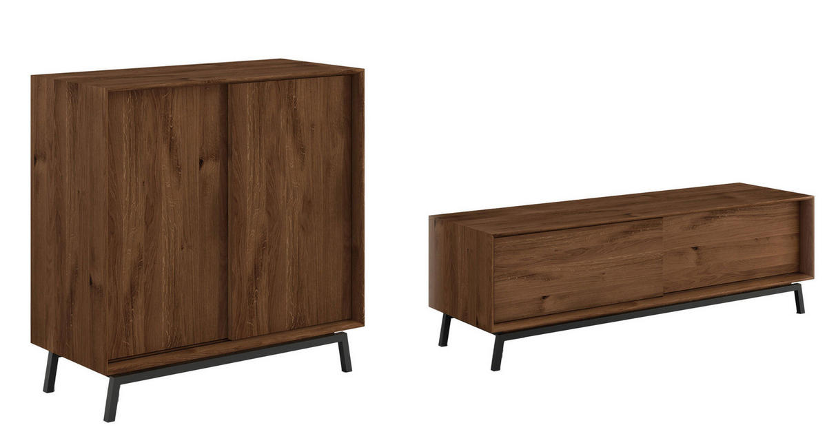 WOHNWAND 2er-Set Modern Loft Eiche Tabak 301 / 50 / 101cm - Eichefarben/Dunkelbraun, Holz/Metall (301/101/50cm) - Feldmann-Wohnen