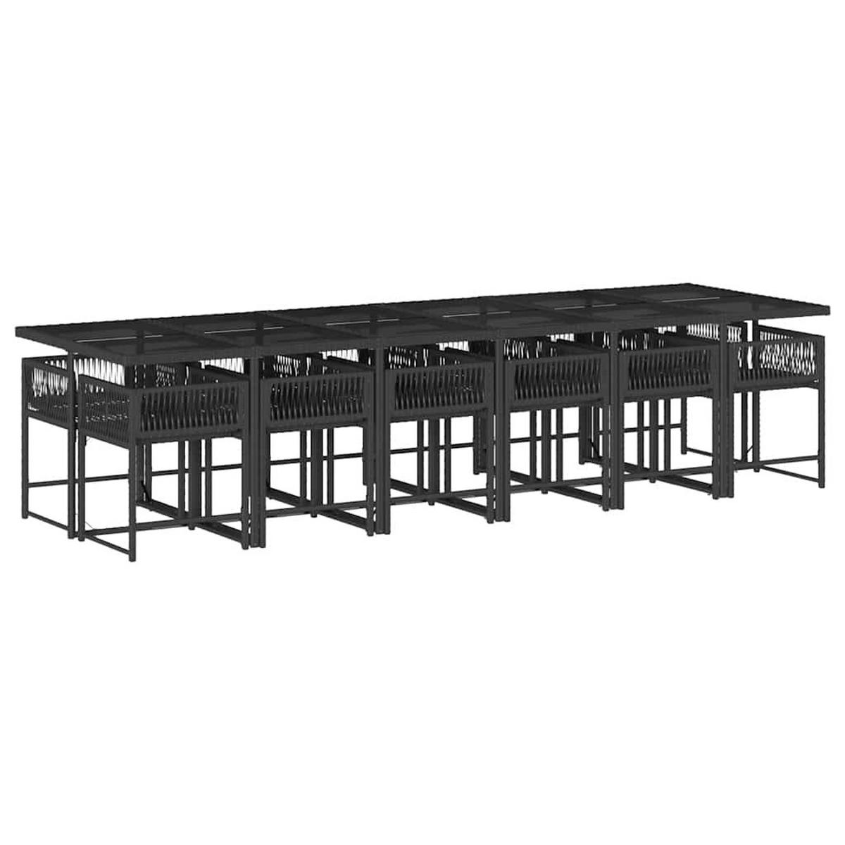 GARTEN-ESSGRUPPE 13-teilig Mit Kissen Schwarz Poly Rattan - Schwarz, Kunststoff - vidaXL