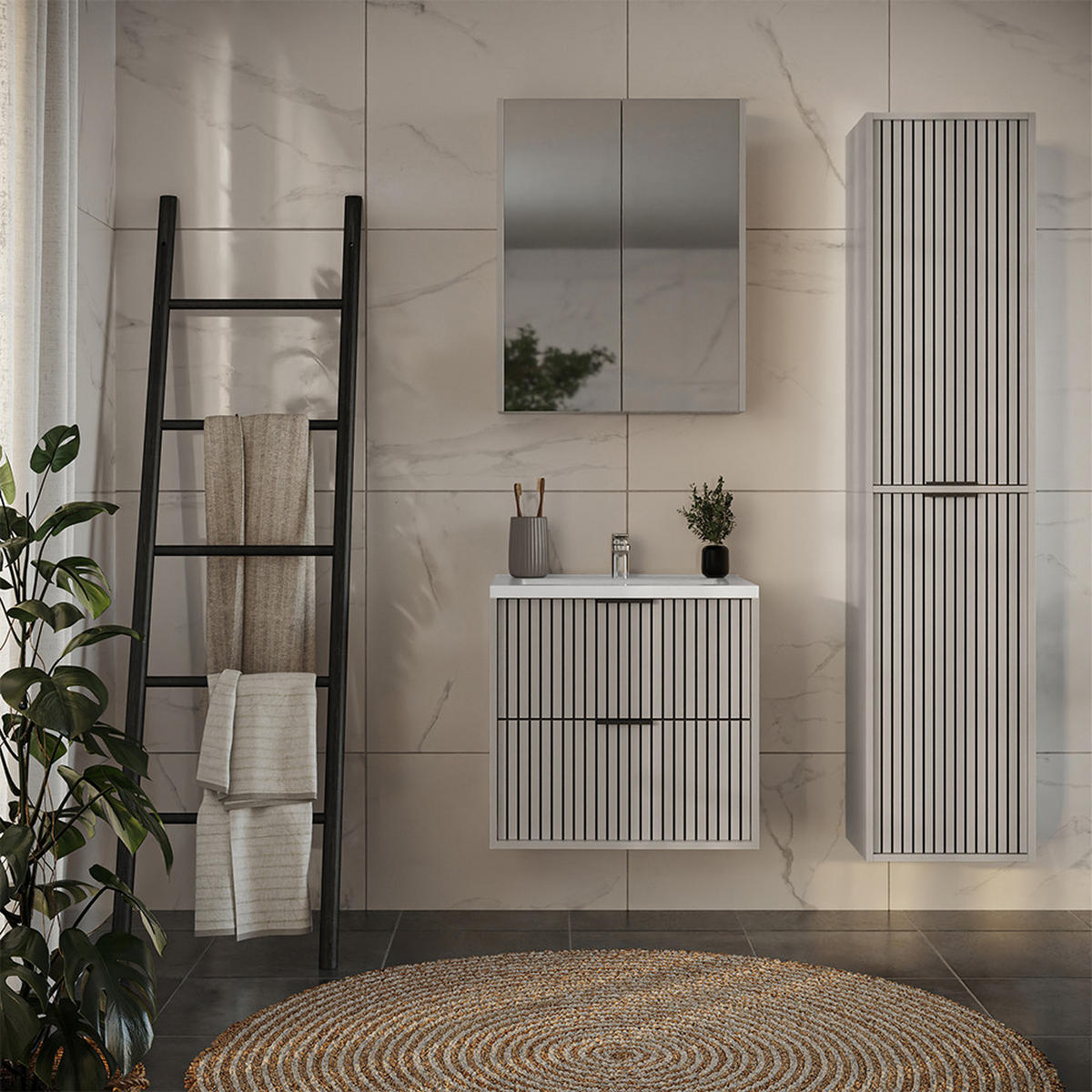 BADMÖBEL-SET Ruford Cashmere 4 Teile - Kaschmir, Holzwerkstoff (60/57/45cm) - Vicco